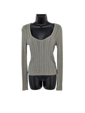 Hollister Ribbed Open Knit Sweater Top Y2K Pointelle Fitted Grunge Preppy Large